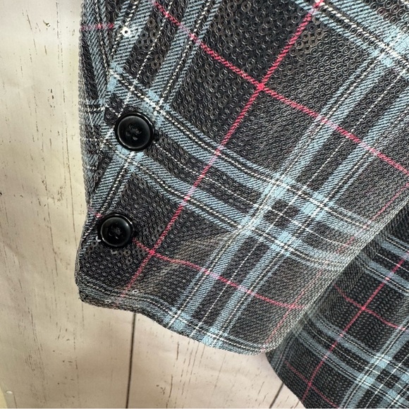 Torrid Plaid Sequin Blazer Gray Black Chic Glam Plus Size 5X Casual Artsy - Picture 7 of 15